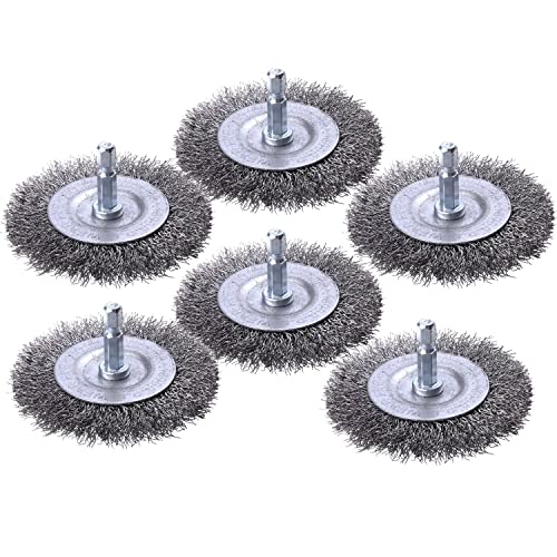 WENORA 6 Pack Wire Wheel Brush for Drill - 1/4 Inch Hex Shank, Coarse Carbon Steel Crimped Wire Wheel for Cleaning Rust - Image 1