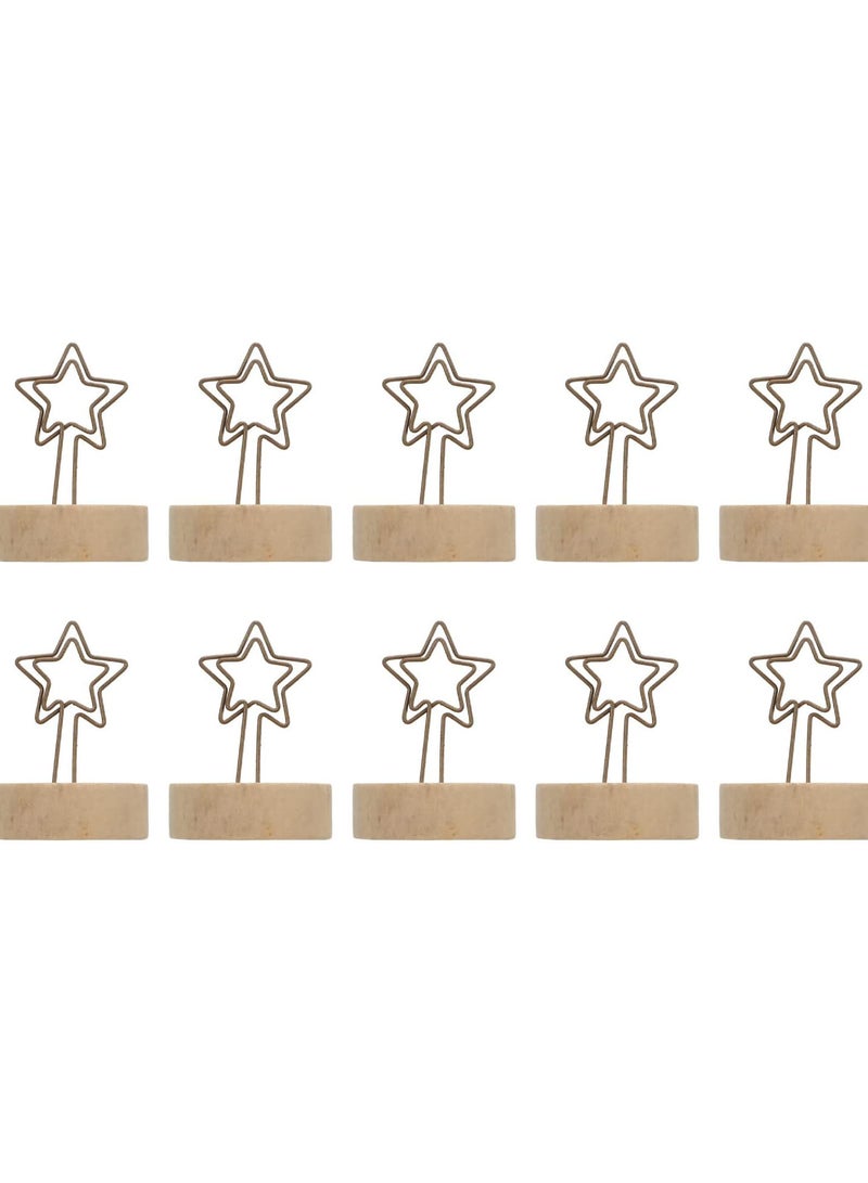 GGOOT 10Pack Table Number Holder,Wood Place Card Holders,Star Shaped Wedding Table Name Card Holder Clips with Wooden Base,Memo Note Photo Stand  - Image 1