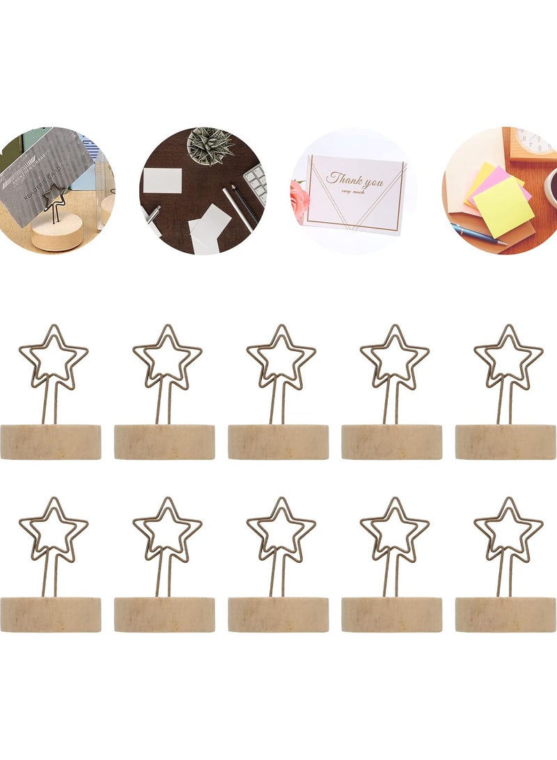 GGOOT 10Pack Table Number Holder,Wood Place Card Holders,Star Shaped Wedding Table Name Card Holder Clips with Wooden Base,Memo Note Photo Stand  - Image 5