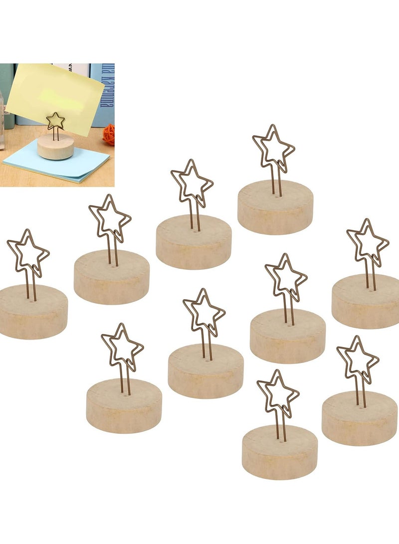 GGOOT 10Pack Table Number Holder,Wood Place Card Holders,Star Shaped Wedding Table Name Card Holder Clips with Wooden Base,Memo Note Photo Stand  - Image 4
