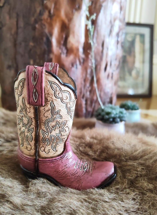 Eagrafts Rustic Decorative Western Cowboy Boot Pencil Pen Holder Vase Caddy Office Decoration (Beige and Pink) - Image 5