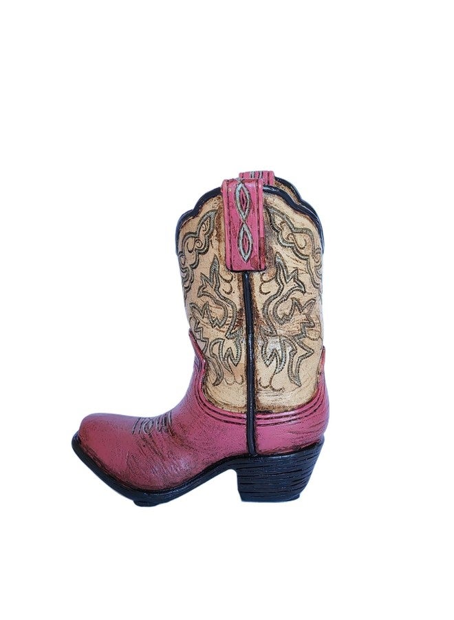 Eagrafts Rustic Decorative Western Cowboy Boot Pencil Pen Holder Vase Caddy Office Decoration (Beige and Pink) - Image 1