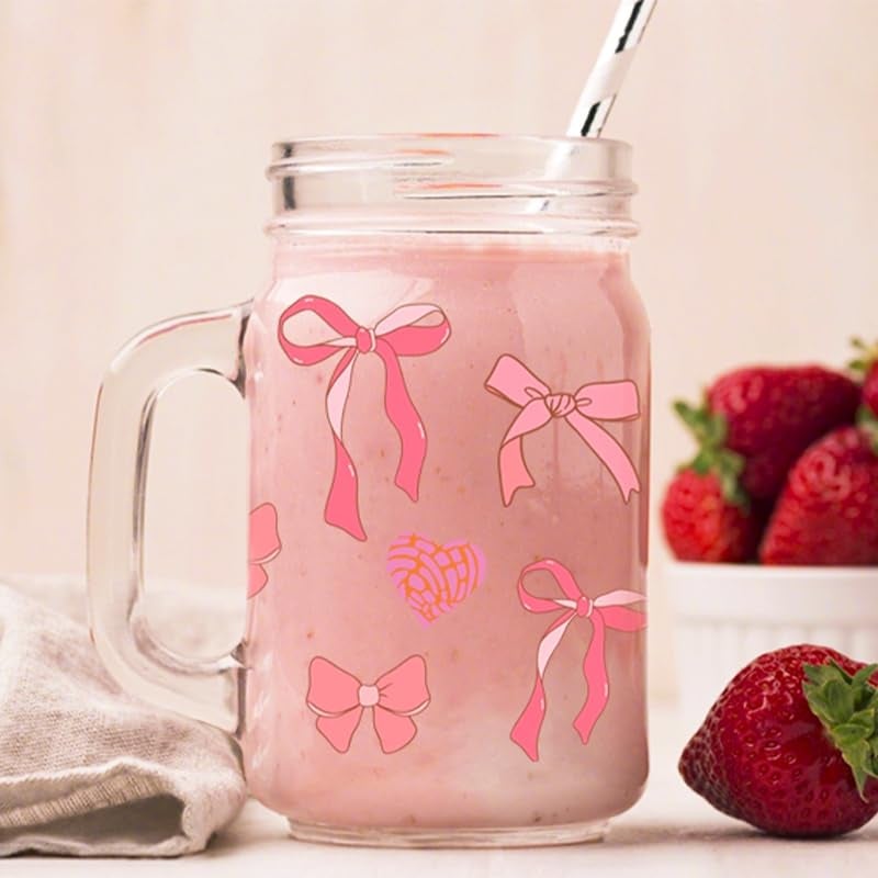 AFRITEE UV DTF Cup Wrap - 8 Sheets Coquette Bows Cold Transfer Stickers for Glass Cups, Pink Love Floral Decals for DIY 16 oz Tumbler Water Bottle Craft Gift for Women - Image 2
