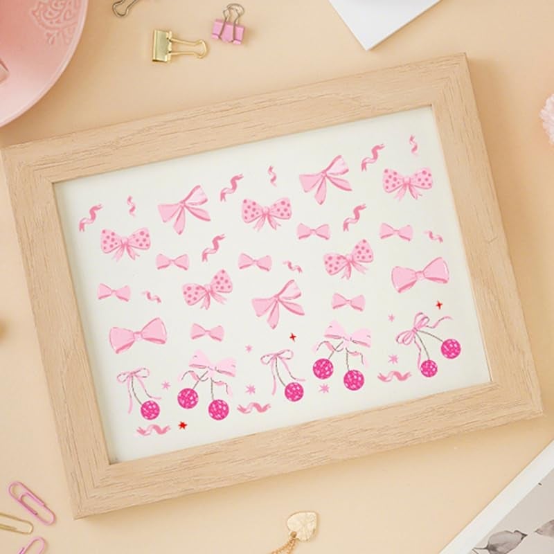 AFRITEE UV DTF Cup Wrap - 8 Sheets Coquette Bows Cold Transfer Stickers for Glass Cups, Pink Love Floral Decals for DIY 16 oz Tumbler Water Bottle Craft Gift for Women - Image 3