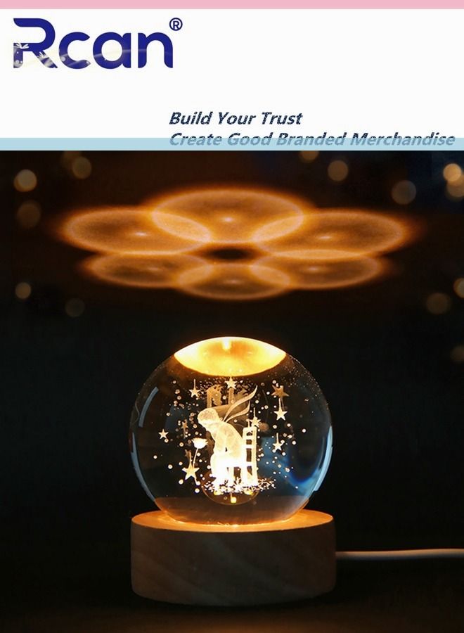 Rcan Rose And Little Prince 3D Crystal Ball Glass Luminous Night Lamp For Kids Women Commemorative Gifts Graduation Season Gifts Birthday Gifts Valentine's Day Gifts - Image 3