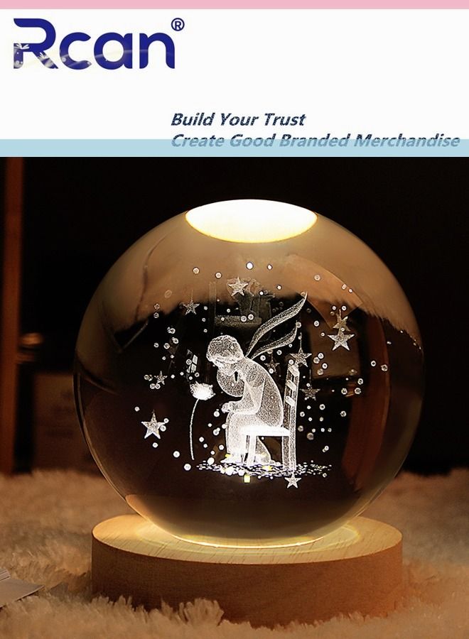 Rcan Rose And Little Prince 3D Crystal Ball Glass Luminous Night Lamp For Kids Women Commemorative Gifts Graduation Season Gifts Birthday Gifts Valentine's Day Gifts - Image 4