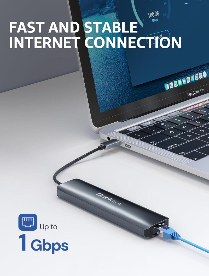 dockteck 7-in-1 USB C Hub with 4K 60Hz HDMI, 1Gbps Ethernet, 100W Power Delivery, SD/TF Card Slots, USB 3.0 Data Ports for MacBook, iPad Pro, XPS - Image 5