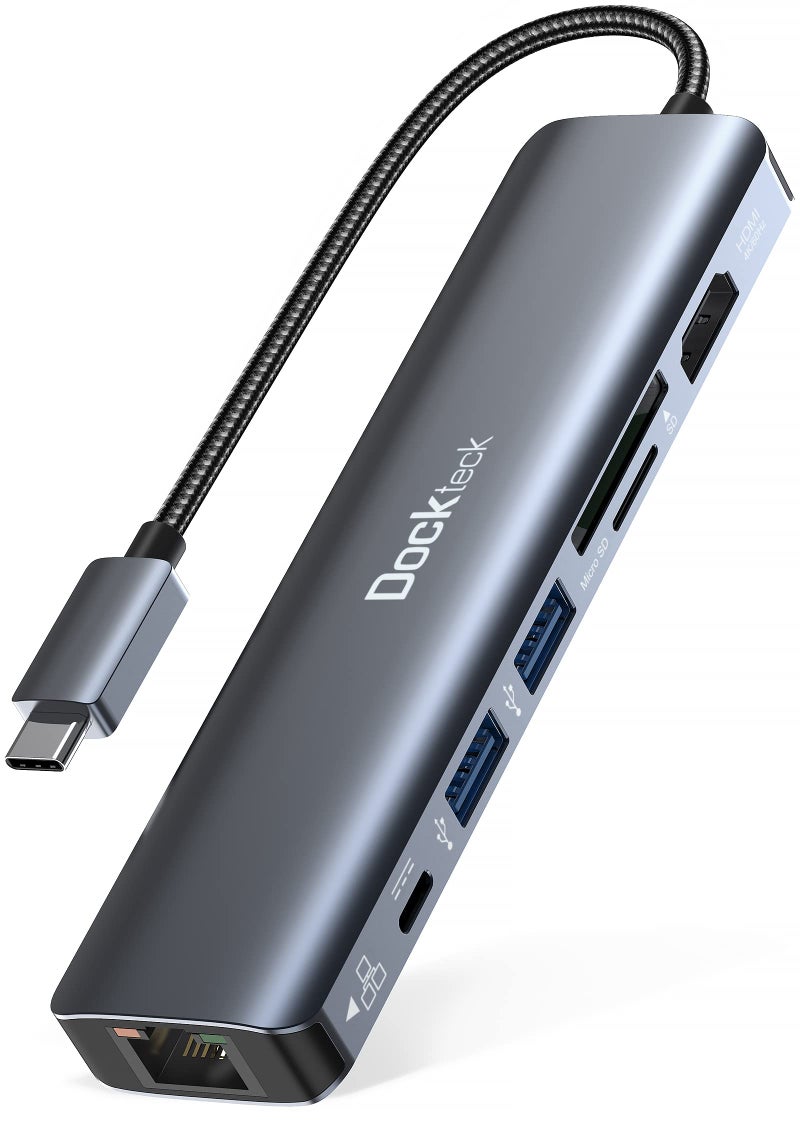 dockteck 7-in-1 USB C Hub with 4K 60Hz HDMI, 1Gbps Ethernet, 100W Power Delivery, SD/TF Card Slots, USB 3.0 Data Ports for MacBook, iPad Pro, XPS - Image 1