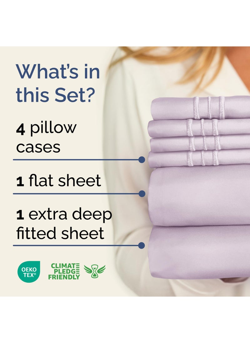 Extra Deep King Sheet Set - 6 Piece Breathable and Cooling Sheets - Hotel Luxury Bed Sheets Set - Easy Fit - Soft  Wrinkle Free and Comfy Sheets Set - Light Lavender Sheet Set with Extra Deep Pockets