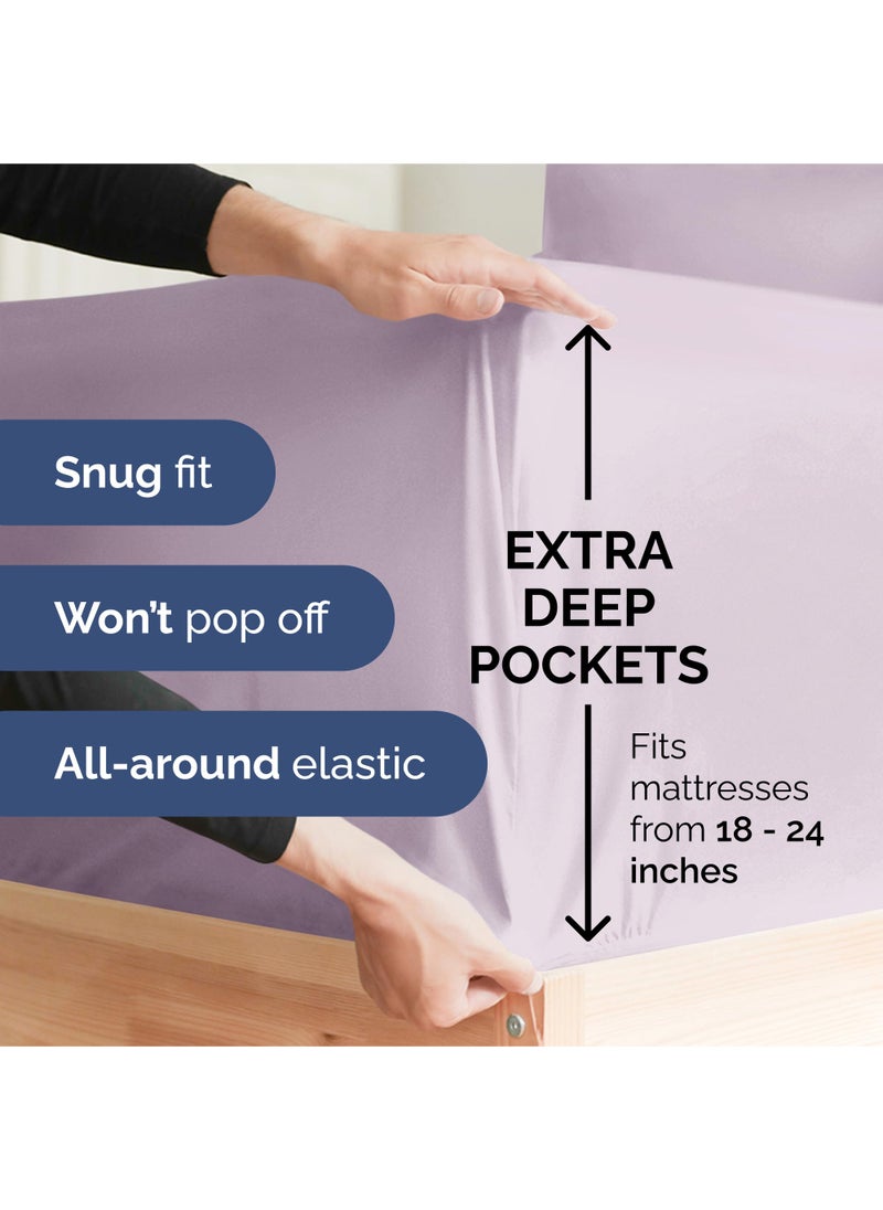Extra Deep King Sheet Set - 6 Piece Breathable and Cooling Sheets - Hotel Luxury Bed Sheets Set - Easy Fit - Soft  Wrinkle Free and Comfy Sheets Set - Light Lavender Sheet Set with Extra Deep Pockets