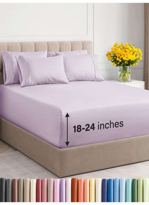 Extra Deep King Sheet Set - 6 Piece Breathable and Cooling Sheets - Hotel Luxury Bed Sheets Set - Easy Fit - Soft  Wrinkle Free and Comfy Sheets Set - Light Lavender Sheet Set with Extra Deep Pockets