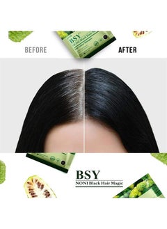 BSY Noni Black Hair Magic shampoo (20ml x 10 Sachets) | Ammonia Free Hair Color Shampoo for men| Natural Black Permanent Hair Dye Shampoo for women | Noni Fruit Hair Dye | 5 Minutes Hair Colour | Hair  - Image 2