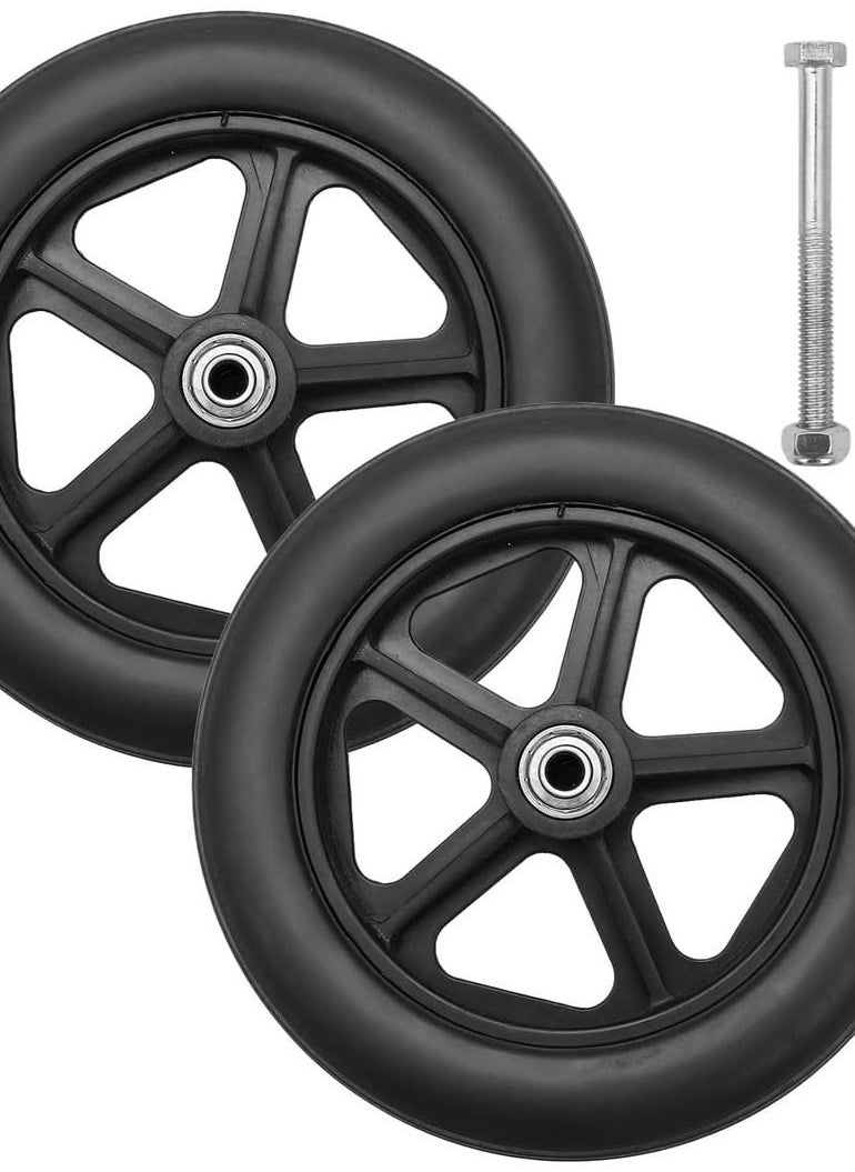Generic 2 PCS Wheelchair Front Wheel, 8 inch Solid Wheel Replacement with 5/16inch(8mm) Metal Bearing, Accessories for Wheelchairs, Rollators, Walkers  - Image 2
