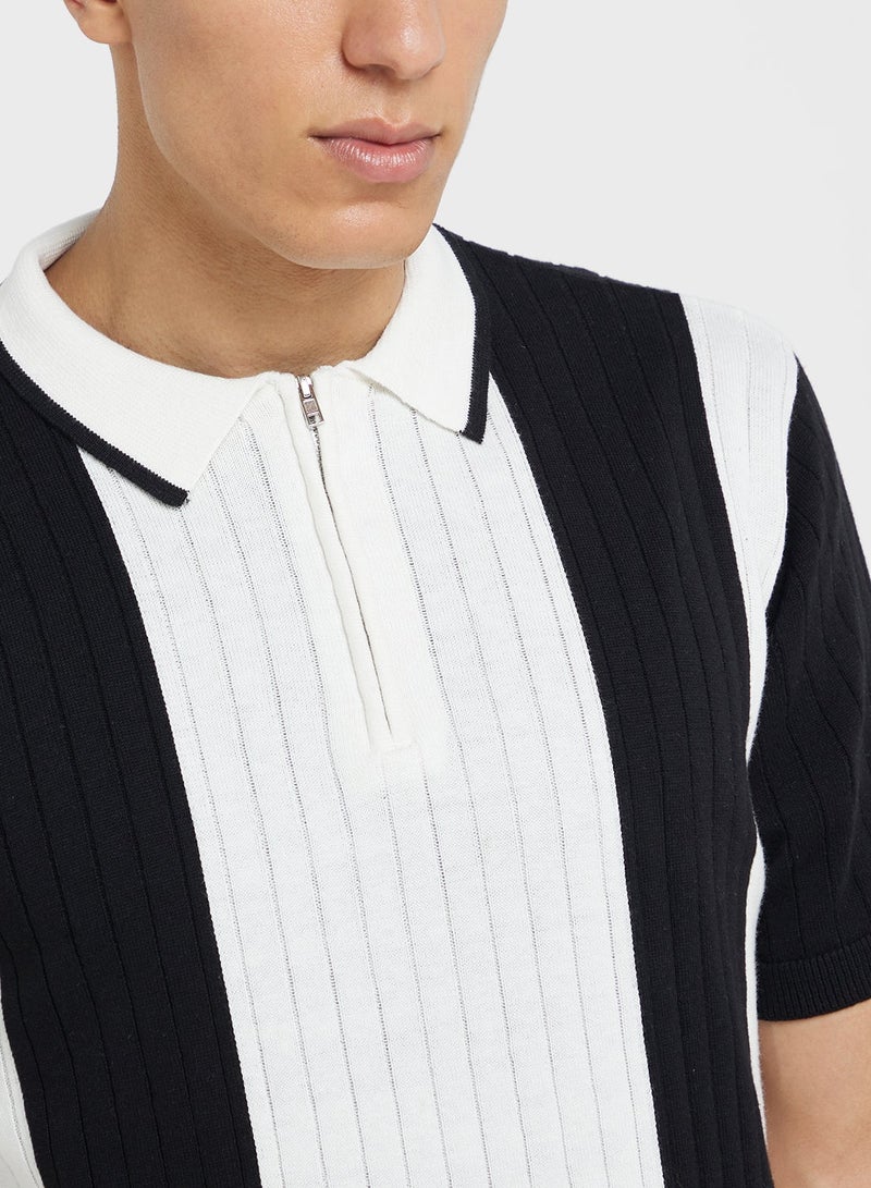 BRAVE SOUL Knitted Zipped Polo Shirt - Image 3