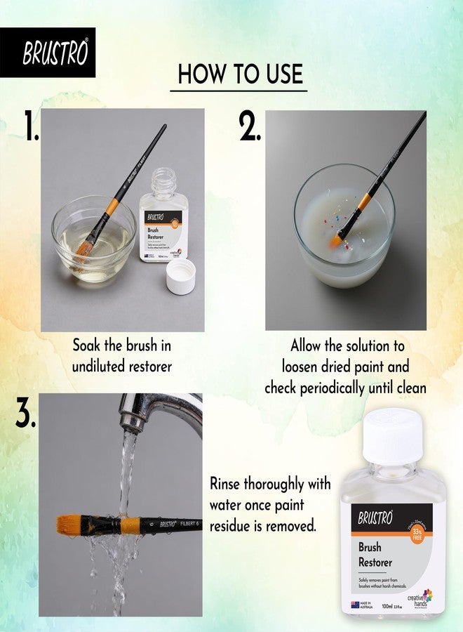 Brustro Brush Restorer | 100 ml (75ml+25ml Free), Non- Toxic, Plant-Based | Ideal for Natural and Synthetic Bristles, Oil and Acrylic Paints, Professional Artists and Fine Art Students - Image 4