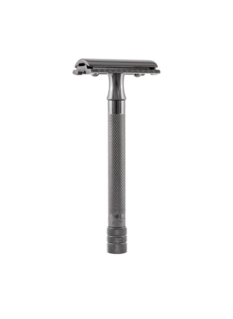 Merkur - MERKUR 23B Double Edge Safety Razor  Black Long Knurled Brass Handle Made in Germany PlasticFree Three Piece Design Closed Comb Straight Bar - Image 1