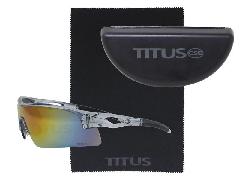 TITUS G20 All Sport Safety Glasses Shooting Eyewear Motorcycle Protection ANSI Z87+ Compliant (Grey Frame - Mirrored Lens - With Fitted Hard Case) - Image 1