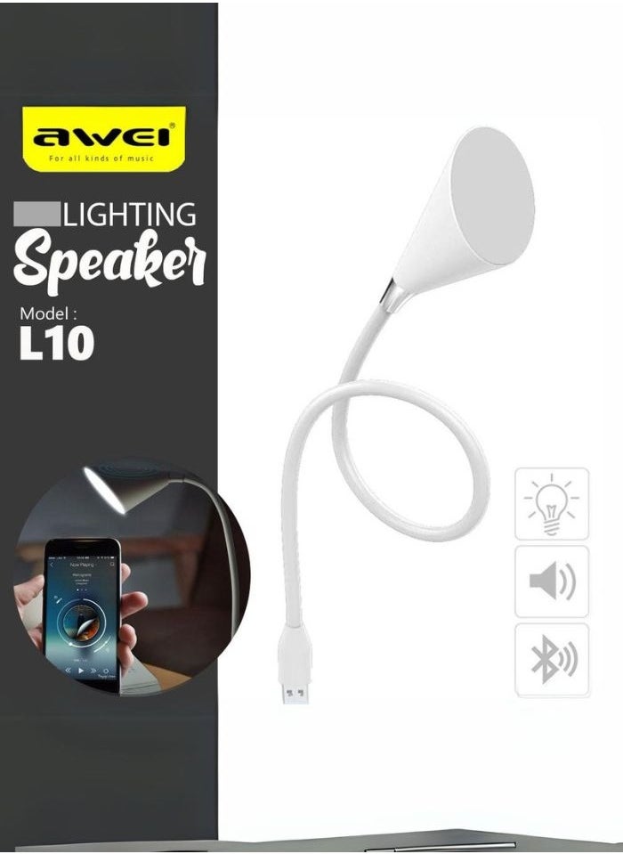 Awei - Awei L10 360° USB LED Light With Built In Bluetooth Speaker – White - Image 1