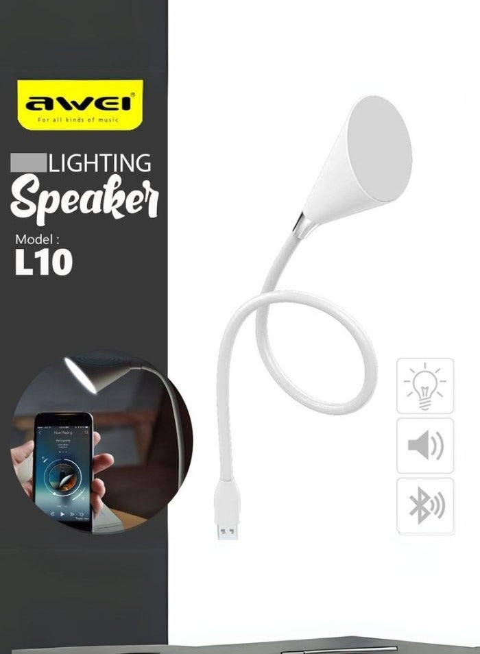 Awei L10 360° USB LED Light With Built In Bluetooth Speaker – White - Image 2
