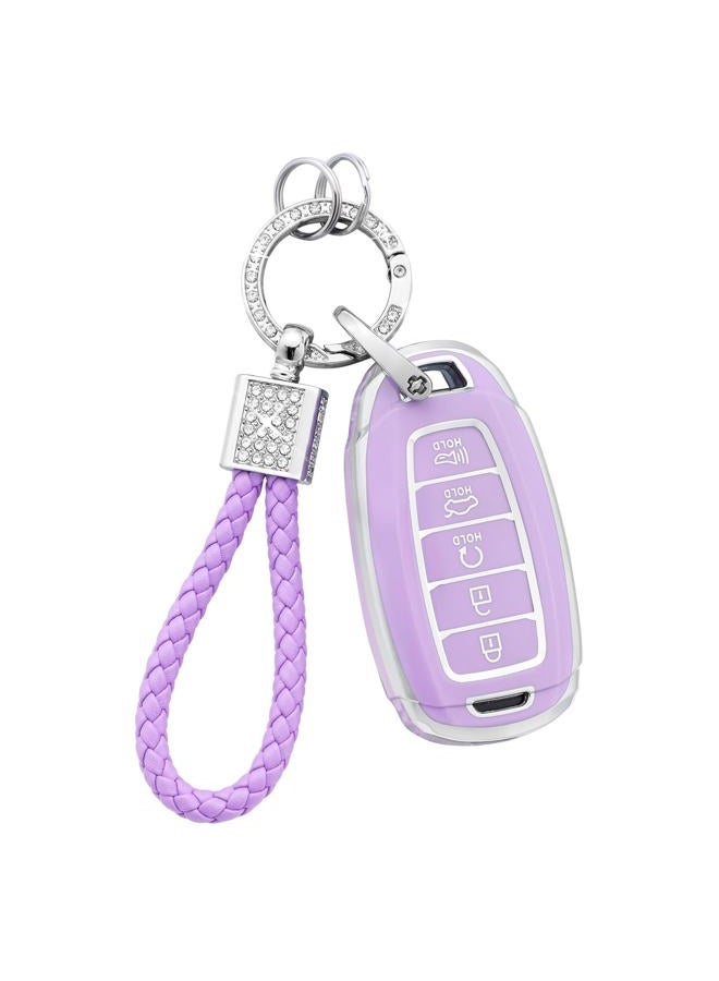 PIFOOG Elantra Key Fob Cover Fit for Hyundai 2023 2022 2021 Palisade 5 Button Car Keys Case Shell Protector Full Covers Bling Keychain Accessories Girly Women Cute TPU Purple - Image 1