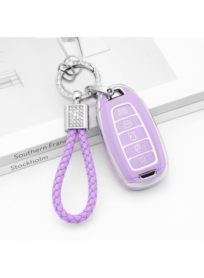 PIFOOG Elantra Key Fob Cover Fit for Hyundai 2023 2022 2021 Palisade 5 Button Car Keys Case Shell Protector Full Covers Bling Keychain Accessories Girly Women Cute TPU Purple - Image 5