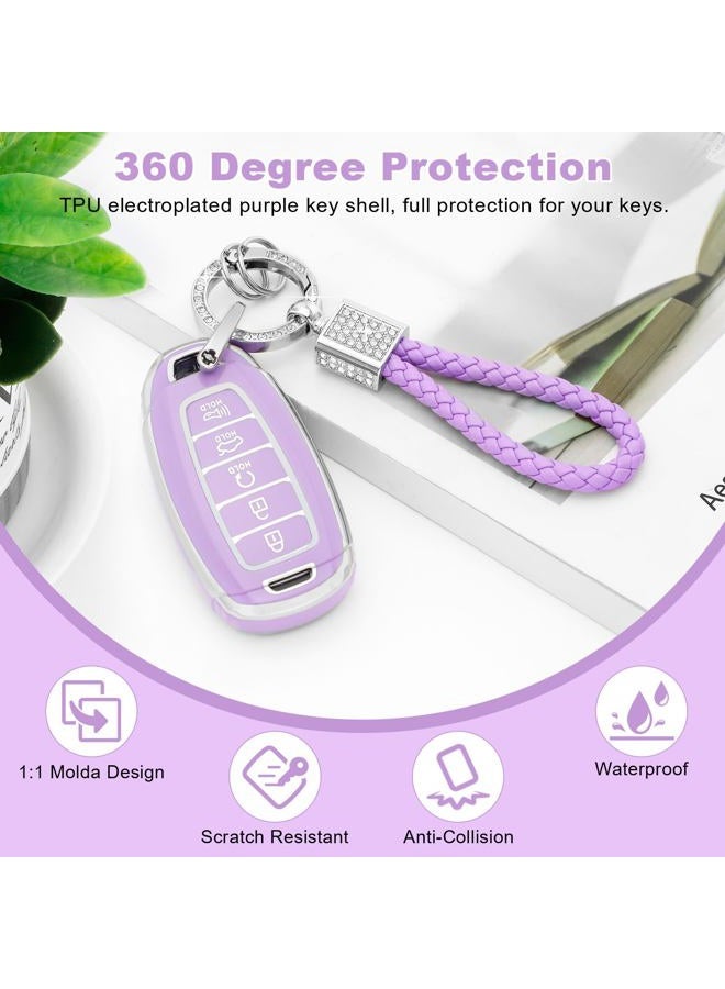 PIFOOG Elantra Key Fob Cover Fit for Hyundai 2023 2022 2021 Palisade 5 Button Car Keys Case Shell Protector Full Covers Bling Keychain Accessories Girly Women Cute TPU Purple - Image 3