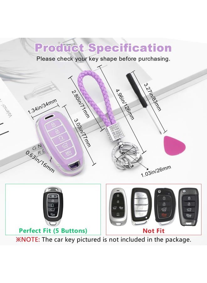 PIFOOG Elantra Key Fob Cover Fit for Hyundai 2023 2022 2021 Palisade 5 Button Car Keys Case Shell Protector Full Covers Bling Keychain Accessories Girly Women Cute TPU Purple - Image 2