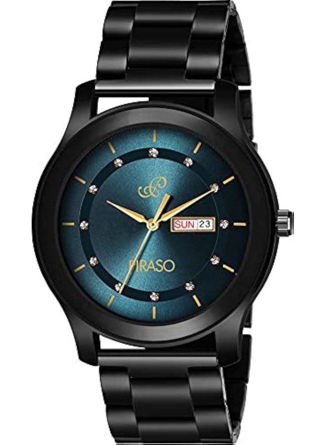 PIRASO Stainless Steel Classy Look Blue Dial And Black Chain Analog Watch For Men - Image 1