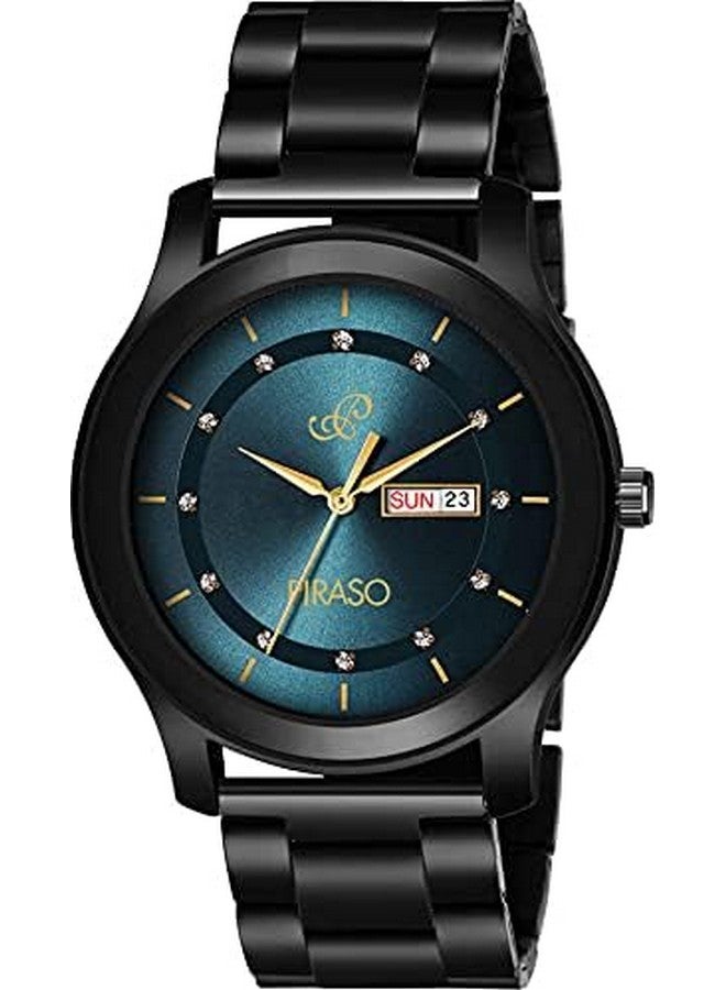 PIRASO Stainless Steel Classy Look Blue Dial And Black Chain Analog Watch For Men - Image 2