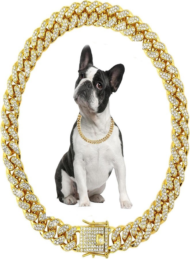 WeimoMonkey Dog Chain Collars, Cuban Link Chain for Dogs Jewelry Diamond Necklace Metal Bling Choke 13mm Wide Pet for Puppy Small Medium Large Dogs Cats Gold (8inch) - Image 1