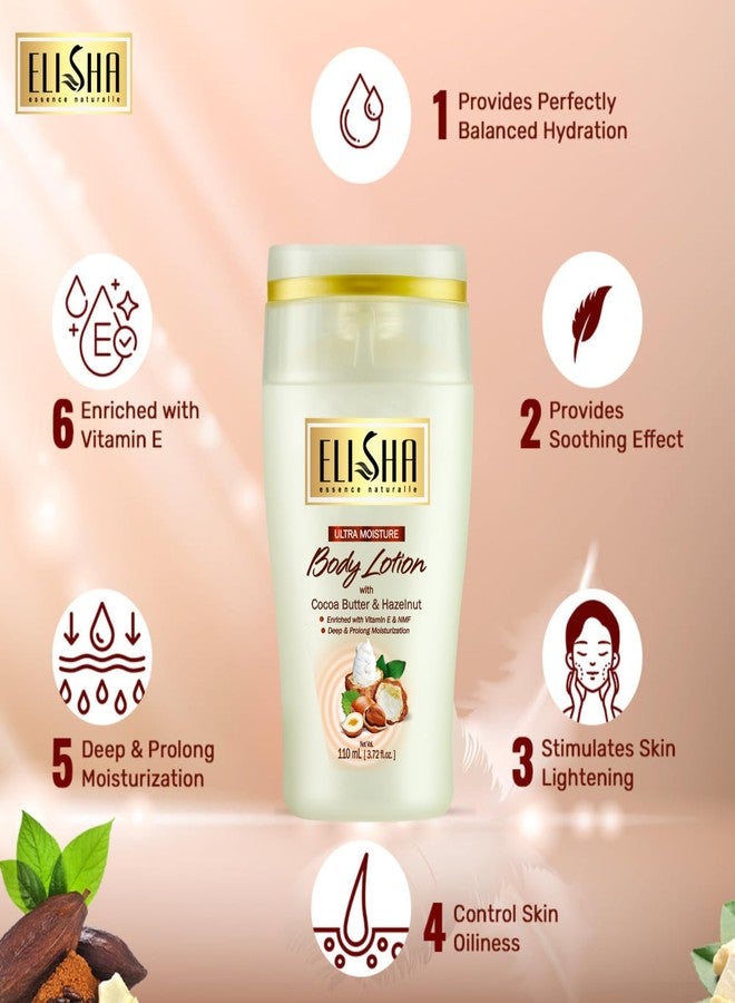 Elisha Body Lotion With Cocoa Butter & Hazelnut Healthy Bright, Sun + Pollution Protection Daily Moisturizer Fast Absorbing and Non-sticky, for Dry Skin, for Men & Women - 110ml (Pack of 3) - Image 4