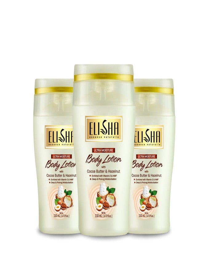 Elisha Body Lotion With Cocoa Butter & Hazelnut Healthy Bright, Sun + Pollution Protection Daily Moisturizer Fast Absorbing and Non-sticky, for Dry Skin, for Men & Women - 110ml (Pack of 3) - Image 1