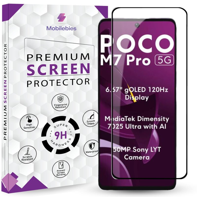 Mobilebies Premium Tempered Glass Screen Protector Guard For Poco M7 Pro (6.67 Inch, Pack of 1) | Edge to Edge Coverage With Easy to installation kit - Image 1