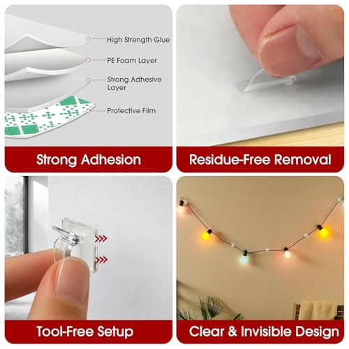 Latoxcaa 120PCS Heavy-Duty Adhesive Cable Clips, Clear Traceless Cord Organizer & Wire Holders for Wall, Desk, Car, LED Strips and Outdoor Lights (Small) - Image 5