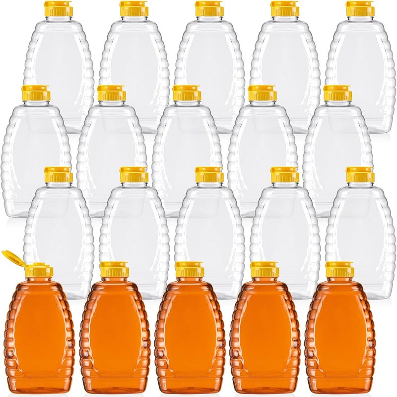 Layhit 20 Pieces 32 oz Plastic Honey Jars Clear Plastic Honey Bottles with Lids Container Dispenser with Flip Lid Empty Squeeze Bottle for Easy Storing and Dispensing(Classic) - Image 1