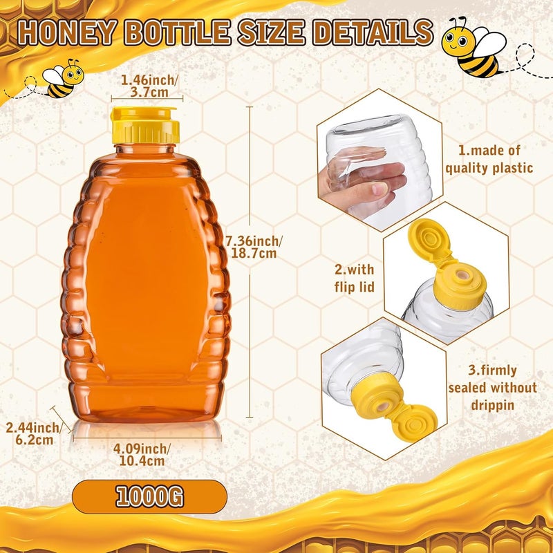 Layhit 20 Pieces 32 oz Plastic Honey Jars Clear Plastic Honey Bottles with Lids Container Dispenser with Flip Lid Empty Squeeze Bottle for Easy Storing and Dispensing(Classic) - Image 2