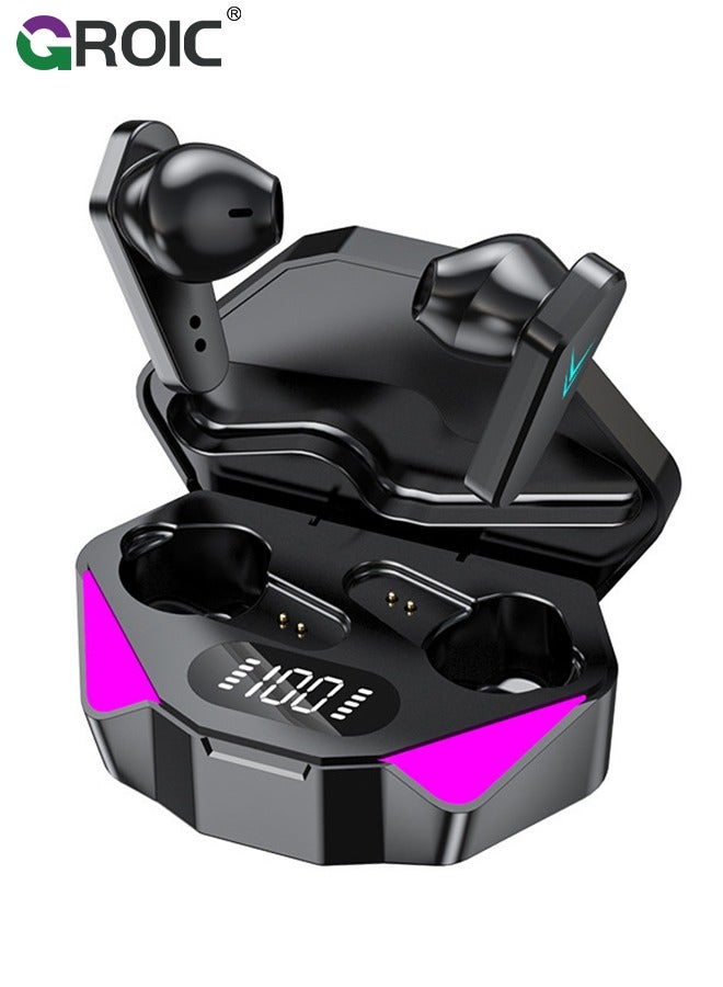 GROIC سماعات أذن لاسلكية بتقنية البلوتوث 5.0، مكالمات بدون استخدام اليدين، صوت نقي وعميق مع موسيقى وألعاب، سماعات أذن للألعاب ذات زمن انتقال منخفض للغاية 65 مللي ثانية - Image 1
