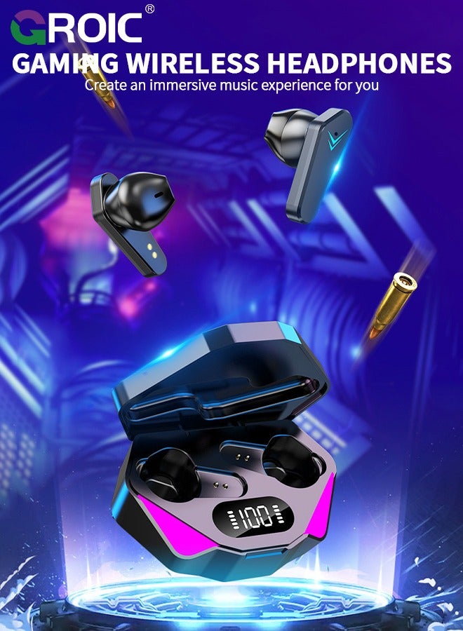 GROIC سماعات أذن لاسلكية بتقنية البلوتوث 5.0، مكالمات بدون استخدام اليدين، صوت نقي وعميق مع موسيقى وألعاب، سماعات أذن للألعاب ذات زمن انتقال منخفض للغاية 65 مللي ثانية - Image 2