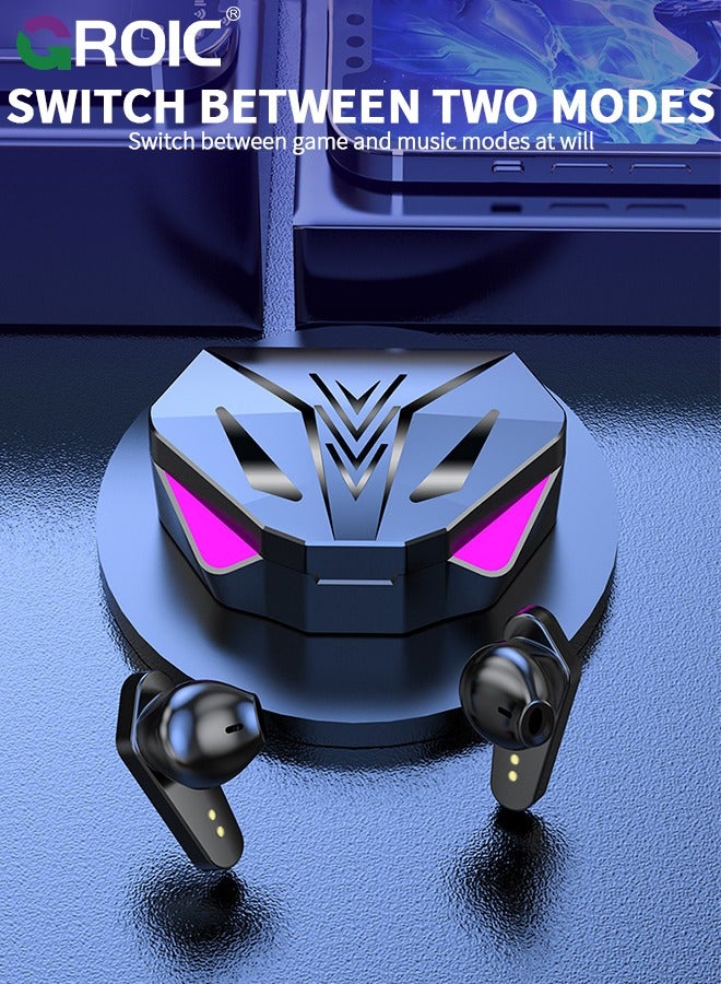 GROIC سماعات أذن لاسلكية بتقنية البلوتوث 5.0، مكالمات بدون استخدام اليدين، صوت نقي وعميق مع موسيقى وألعاب، سماعات أذن للألعاب ذات زمن انتقال منخفض للغاية 65 مللي ثانية - Image 3