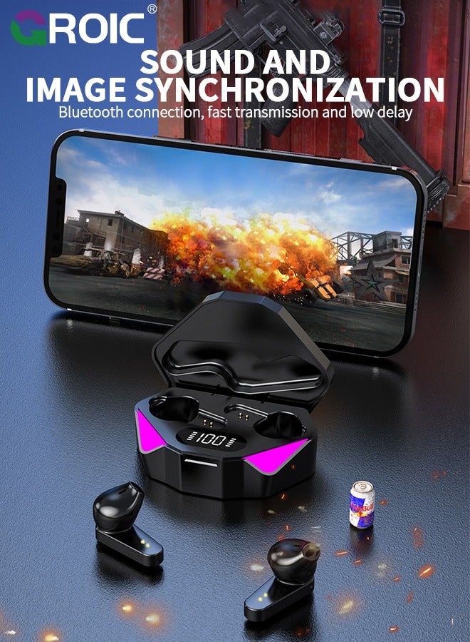 GROIC سماعات أذن لاسلكية بتقنية البلوتوث 5.0، مكالمات بدون استخدام اليدين، صوت نقي وعميق مع موسيقى وألعاب، سماعات أذن للألعاب ذات زمن انتقال منخفض للغاية 65 مللي ثانية - Image 4