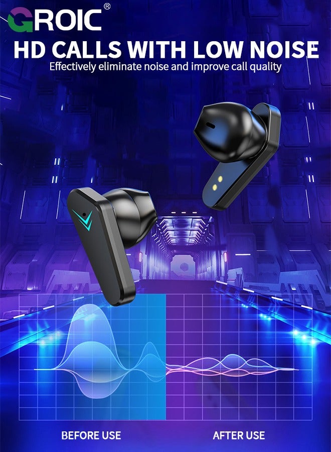 GROIC سماعات أذن لاسلكية بتقنية البلوتوث 5.0، مكالمات بدون استخدام اليدين، صوت نقي وعميق مع موسيقى وألعاب، سماعات أذن للألعاب ذات زمن انتقال منخفض للغاية 65 مللي ثانية - Image 5