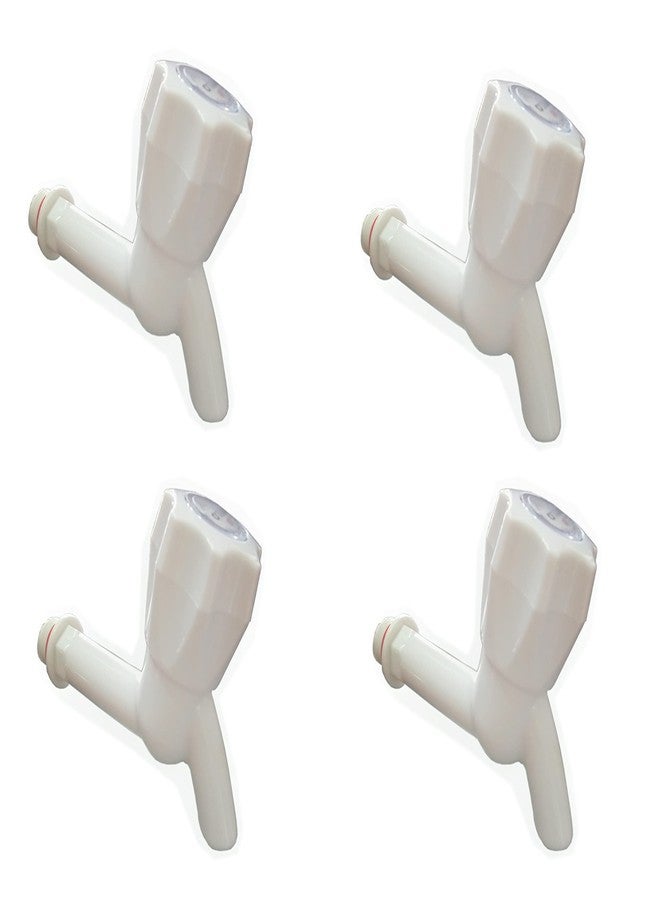 Droptech White PVC Long Body Plastic Bib Cock/Water Taps for Kitchen Bathroom Wash Basins - Set of 4 (1/2", 15 mm) Type PVC Taps Faucet for Hot and Cold Water(Long Body) - Image 1
