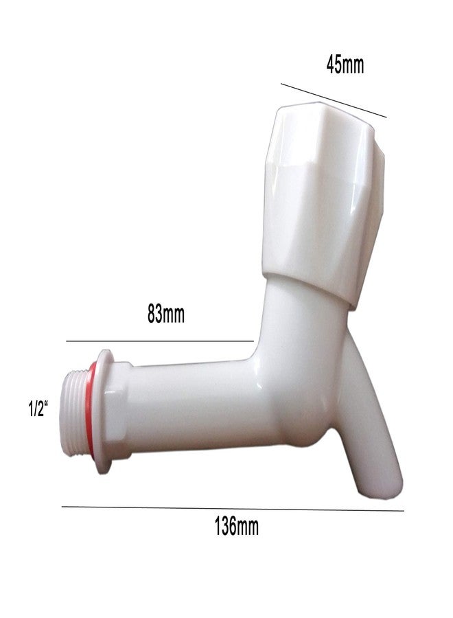 Droptech White PVC Long Body Plastic Bib Cock/Water Taps for Kitchen Bathroom Wash Basins - Set of 4 (1/2", 15 mm) Type PVC Taps Faucet for Hot and Cold Water(Long Body) - Image 2