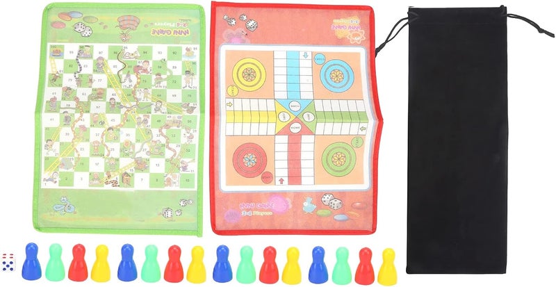 Snake and Ladder Flying Chess Set 2 in 1 Portable Family Board Game Non Woven Fabric Lightweight Durable Plastic Pieces Colorful Board for Kids Adults Indoor Outdoor Fun - Image 1