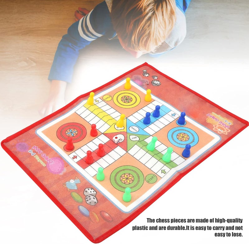 Snake and Ladder Flying Chess Set 2 in 1 Portable Family Board Game Non Woven Fabric Lightweight Durable Plastic Pieces Colorful Board for Kids Adults Indoor Outdoor Fun - Image 4