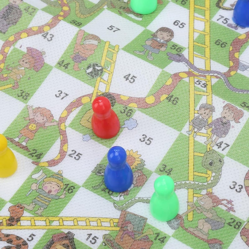 Snake and Ladder Flying Chess Set 2 in 1 Portable Family Board Game Non Woven Fabric Lightweight Durable Plastic Pieces Colorful Board for Kids Adults Indoor Outdoor Fun - Image 3