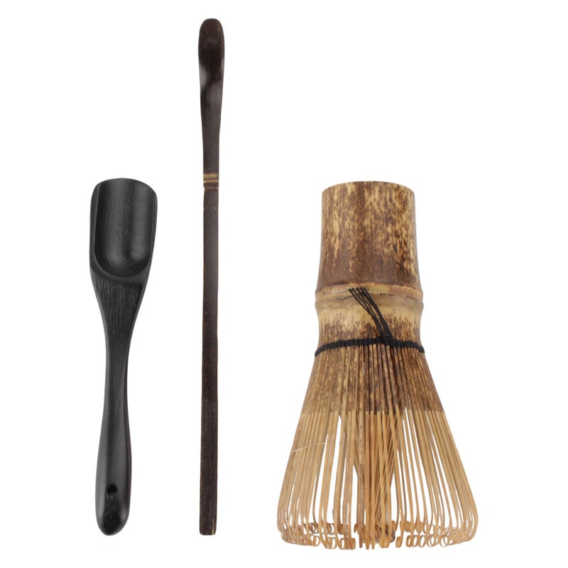 BambooMN Matcha Whisk Set  Black Chasen Tea Whisk Chashaku Hooked Bamboo Scoop and Deep Scoop  1 Set