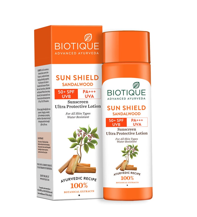 Biotique Bio Sandalwood Face & Body Sun Lotion Spf 50 Uva/Uvb Sunscreen For All Skin Types In The Sun Very Water Resistant, 190ml - Image 1