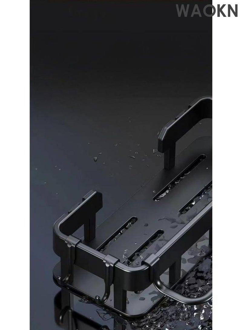 دبليو أيه أو كي أن رف تخزين حمام فائق القوة اللاصق ، رف تخزين دش من قطعتين ، رف سلة دش حمام غير مثقوبة ، رف دش مقاوم للصدأ والماء ، جانب مع خطائف ، مع رف منشفة ، رف تخزين كبير السعة ، مناسب للحمامات والمطبخات (أسود). - Image 5