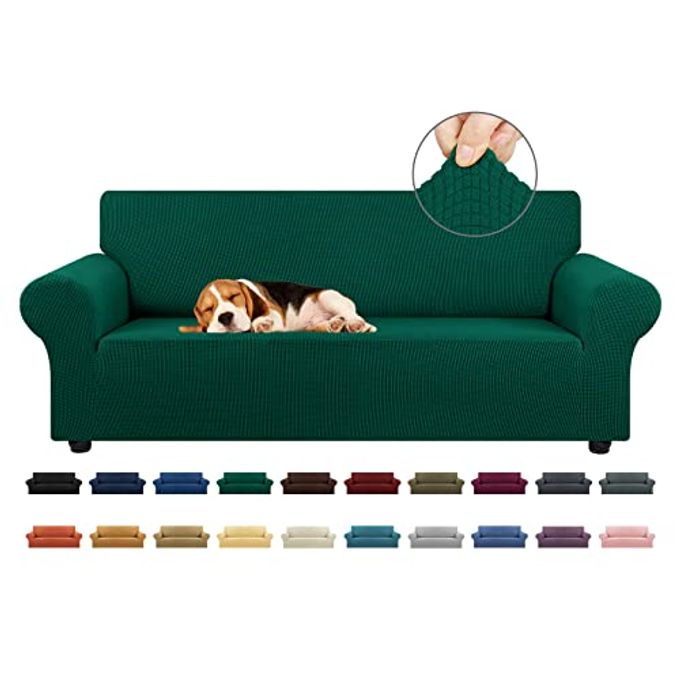 KEKUOU Stretch Sofa Cover Slipcover Couch Covers for 3 Cushion Couch Sofa pet Friendly (78"-94") Furniture Protector Sofa with Elastic Bottom for Kids,Dog, Jacquard Small Checked(Large,Hunter) - Image 4